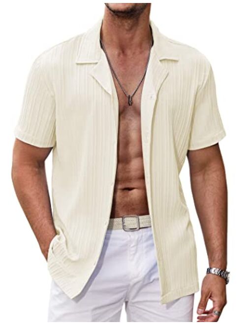 COOFANDY Men's Casual Shirts Short Sleeve Button Down Shirt for Men Textured Fashion Summer Beach Shirt