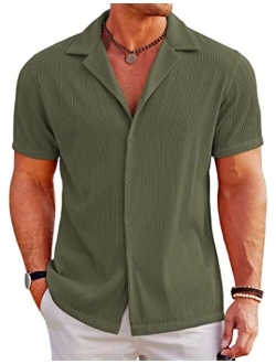 Men's Casual Button Down Shirts Short Sleeve Regular Fit Fashion Camp Beach Shirts Tops