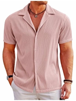 Men's Casual Button Down Shirts Short Sleeve Regular Fit Fashion Camp Beach Shirts Tops