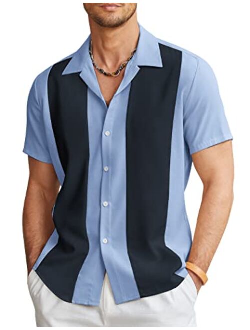 COOFANDY Men's Vintage Bowling Shirt Short Sleeve Button Down Summer Cuba Beach Shirts