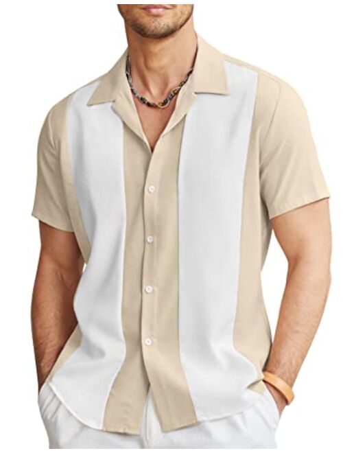COOFANDY Men's Vintage Bowling Shirt Short Sleeve Button Down Summer Cuba Beach Shirts