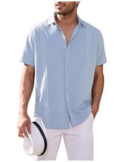 Mens Short Sleeve Cuban Guayabera Shirt Casual Summer Beach Button Down Shirts