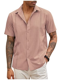 Mens Short Sleeve Cuban Guayabera Shirt Casual Summer Beach Button Down Shirts