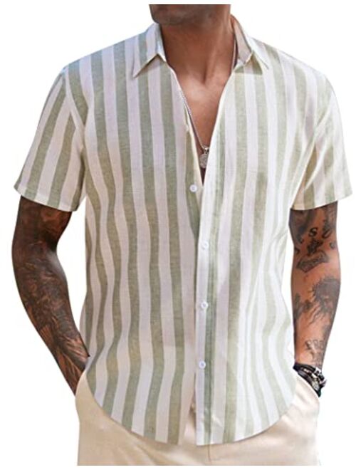 COOFANDY Men's Linen Casual Short Sleeve Shirts Button Down Summer Beach Shirt