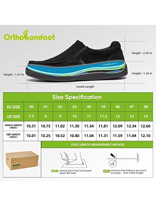 OrthoComfoot Men's Plantar Fasciitis Slip-Ons Sneakers, Arch Support Walking Loafers, Foot and Heel Pain Relief Arch Support Shoes, Orthopedic Comfortable Casual Slip On