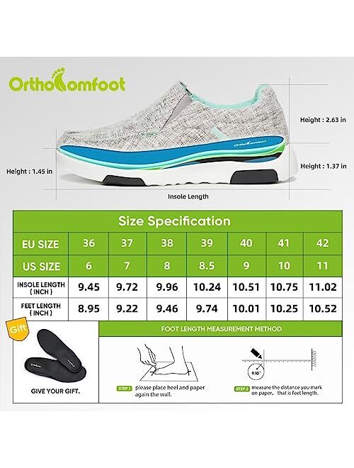 OrthoComfoot Womens Walking Shoes with Arch Support for Comfy, Plantar Fasciitis Slip On Loafers, Casual Orthopedic Boat Shoes for Foot and Heel Pain Relief