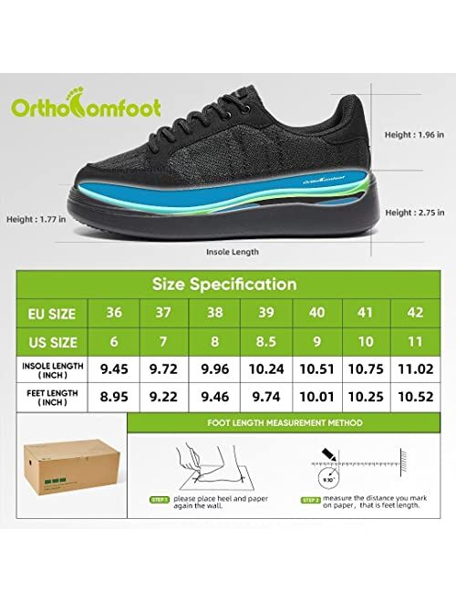 OrthoComfoot Womens Arch Support Walking Shoes, Comfortable Fashion Sneakers for Plantar Fasciitis Flat Feet, Casual Orthopedic Shoes Heel and Foot Pain Relief