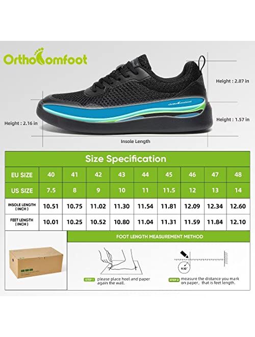 OrthoComfoot Mens Fashion Sneakers with Arch Support, Orthopedic Shoes for Plantar Fasciitis, Comfortable Lace Up Shoes for Walking Outdoor
