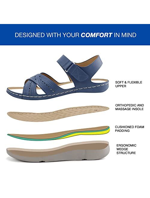 Ortho+rest Women Orthopedic Sandals Arch Support Comfortable Sandals Orthotic Walking Sandals