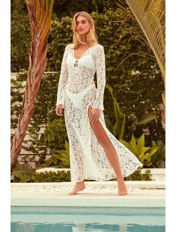 Angelic Summer White Lace O-Ring Maxi Swim Cover-Up
