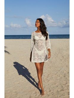 Beachcombing Beauty Ivory Crocheted Lace-Up Swim Cover-Up