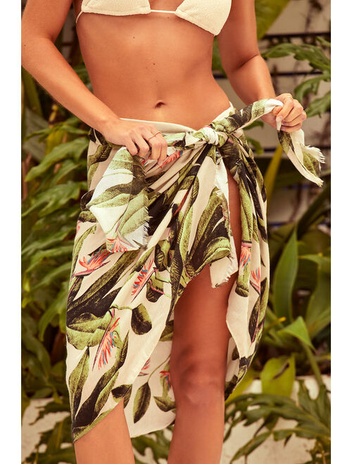 Lulus Bahama Beauty Ivory Palm Leaf Print Sarong Swim Cover-Up