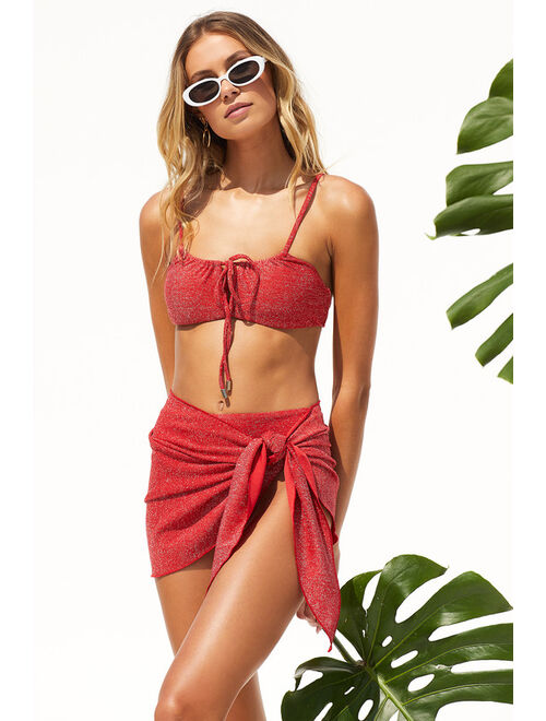 Lulus Seafront Stunner Red Sparkly Sarong Swim Cover-Up