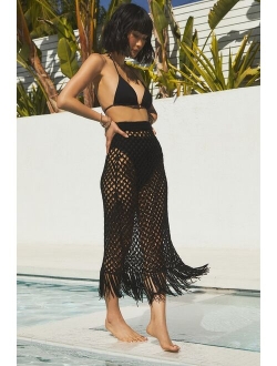 Sunshine and Fun Times Beige Crochet Fringe Swim Cover-Up Skirt