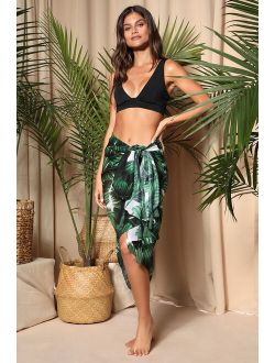 Palms Up Green Palm Print Swim Cover-Up Scarf