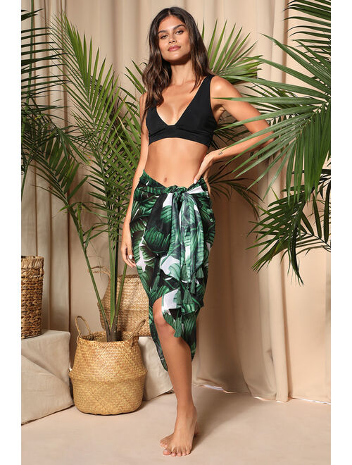 Lulus Palms Up Green Palm Print Swim Cover-Up Scarf
