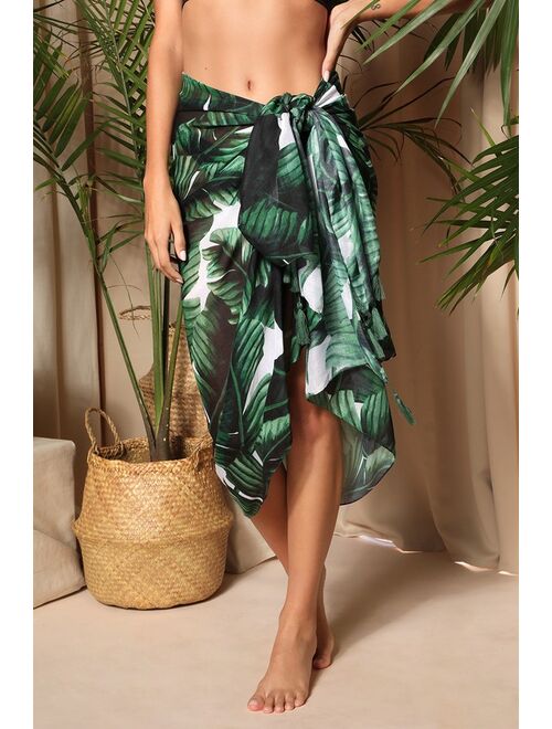 Lulus Palms Up Green Palm Print Swim Cover-Up Scarf