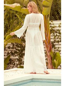 Blissfully Beachy White Embroidered Swiss Dot Maxi Swim Cover-Up