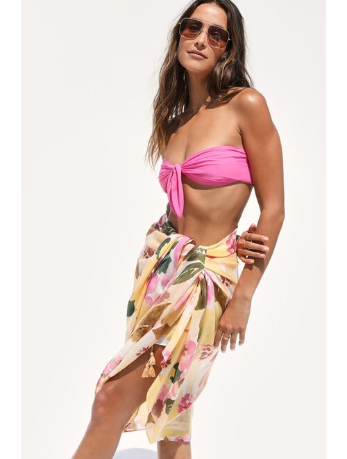 Bay Sky Soak Up The Sun Pink and Yellow Floral Sarong Swim Cover-Up