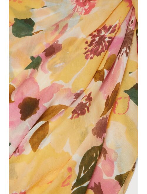 Bay Sky Soak Up The Sun Pink and Yellow Floral Sarong Swim Cover-Up