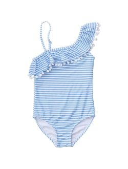 SNAPPER ROCK Toddler|Child Girls Powder Blue Sustainable Stripe Bow Swimsuit