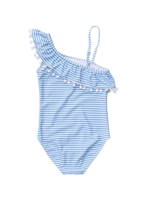 SNAPPER ROCK Toddler|Child Girls Powder Blue Sustainable Stripe Bow Swimsuit