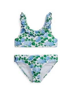 Big Girls Floral Ruffled Top and Bottom Swimsuit, 2 Piece Set