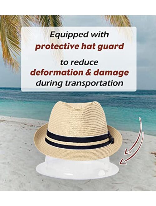 Comhats Oversize XL XXL Summer Straw Sun Hats Fedoras Panama Trilby Dress Derby Packable Mens