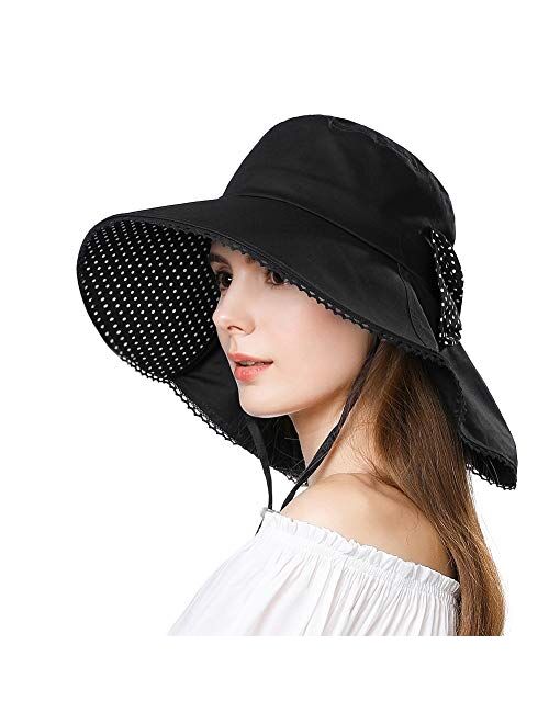 Comhats Siggi Summer Pony Tail Flap Cap UPF 50+ Cotton Sun Hat with Ponytail Hole Neck Cover Cord for Women 55-61cm