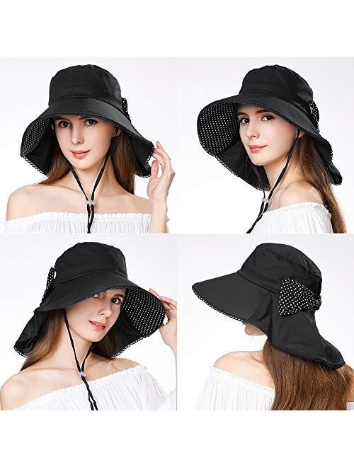 Comhats Siggi Summer Pony Tail Flap Cap UPF 50+ Cotton Sun Hat with Ponytail Hole Neck Cover Cord for Women 55-61cm