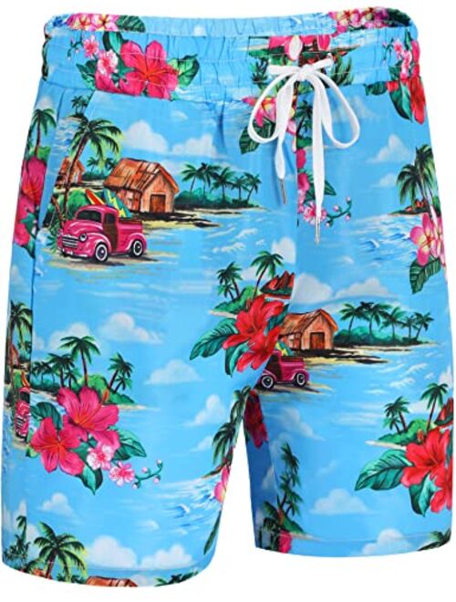 Daupanzees Men Swim Trunks Drawstring Board Shorts Elastic Waist Beach Shorts with Pockets
