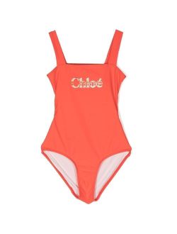 Chloe Kids logo-print cut-out swimsuit
