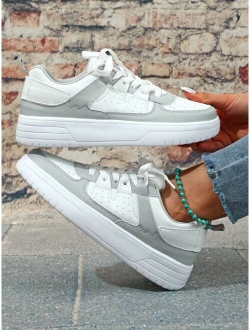 Women Colorblock Lace-up Front Skate Shoes, Sporty Sneakers