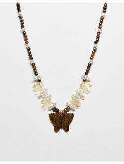 unisex boho beaded necklace with butterfly