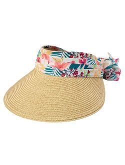 Comhats Sun Visor Hat for Women,Wide Brim Straw Visors,Packable Ponytail Beach hat Roll Up Travel UPF 50 for Summer