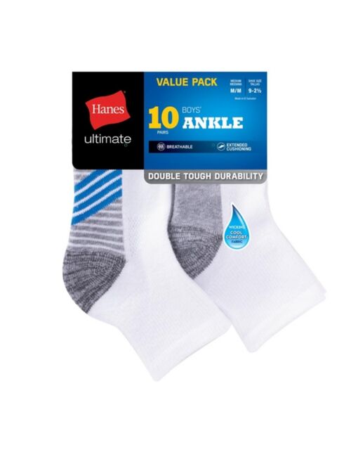 HANES Big Boys Ultimate Ankle Socks, Pack of 10