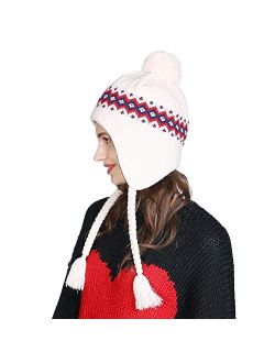 Comhats Wool Peruvian Earflap Beanie Hat Fleece Lined Winter Snow Ski Hat Ladies