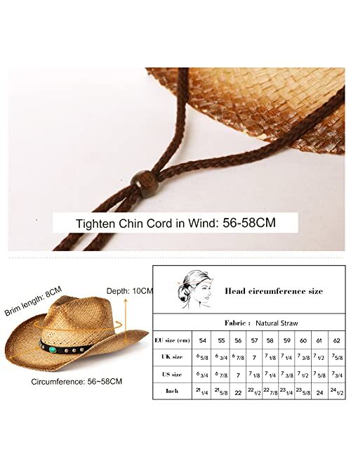 Comhats Cowboy Hats for Women Western Style Round Up Straw Beach Hat Ladies Cowgirl Hats Shapeable Brim