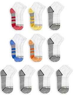 Little Boys' Half Cushion Ankle Socks (10 Pack) (Medium, White Assorted)