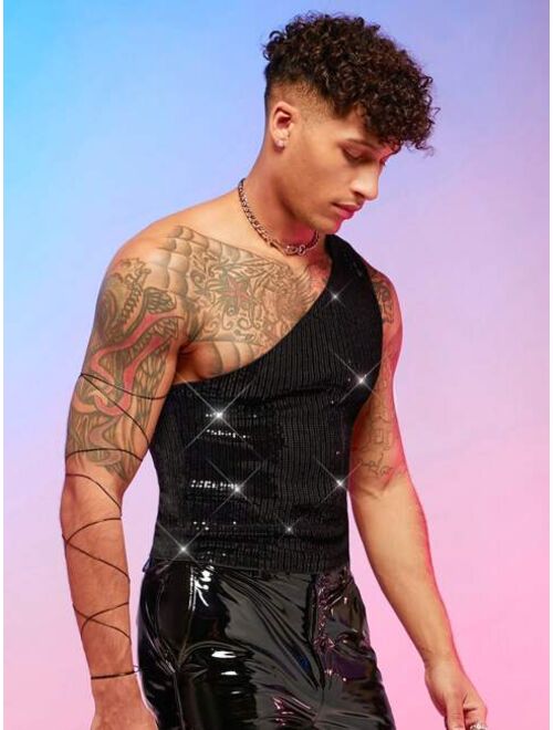 SHEIN Men One Shoulder Sequin Top