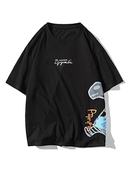 Aelfric Eden Mens Oversized T Shirts Tees Distorted Portrait Print Crew Neck Cotton Tops Streetwear Casual Shirt