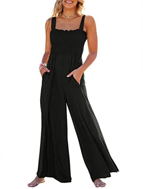 ANRABESS Women's Casual Loose Sleeveless Tank Jumpsuits Square Collar Smocked Wide Leg Jumpsuit Rompers with Pockets