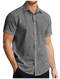 Men's Short Sleeve Oxford Shirt Cotton Button Down Regular Fit Dress Shirts
