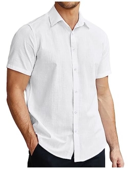 Men's Short Sleeve Oxford Shirt Cotton Button Down Regular Fit Dress Shirts