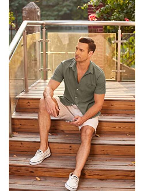 COOFANDY Mens Short Sleeve Corduroy Shirt Casual Button Down Shirts Summer Beach Shirt