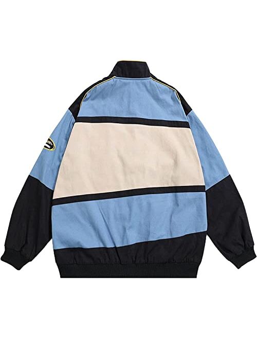 Aelfric Eden Mens Motorcycle Jackets Varsity Jacket Vintage Letter Print Patchwork Jacket Beige Oversized Overcoats