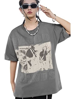Men's Vintage Oversized Graphic Tee Streetwear T Shirts Unisex Letter Tee Casual Summer Tops