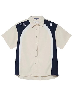 Men's Vintage Oversized Shirts Unisex Streetwear Patchwork Casual Short-Sleeve
