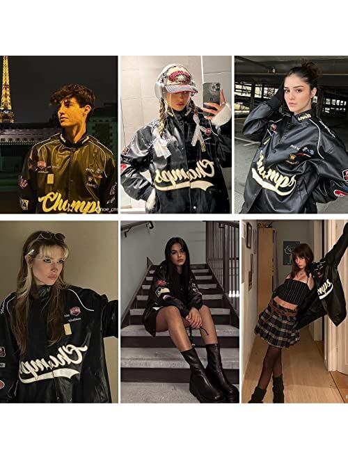 Aelfric Eden Men's Letter Foaming Love Print Varsity Jacket Vintage Graphic Baseball Jacket Unisex Coats Streetwear