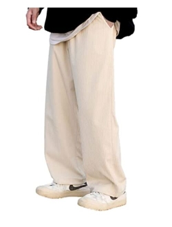 Mens Corduroy Vintage Cargo Sweatpants Long Solid Elastic Waist Casual Pants Hip hop Streetwear Pant